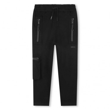 Czarne spodnie chłopięce z kieszeniami Boss 006362 - A - sportowe ubrania dla dzieci