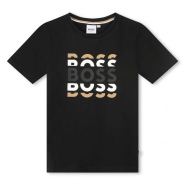 Czarna koszulka dla chłopca Hugo Boss 006364 - A - t-shirt chłopięcy
