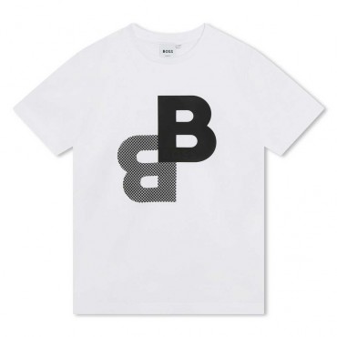 Biały t-shirt dla chłopca Hugo Boss 006365 - A - koszulki dla dzieci i nastolatków