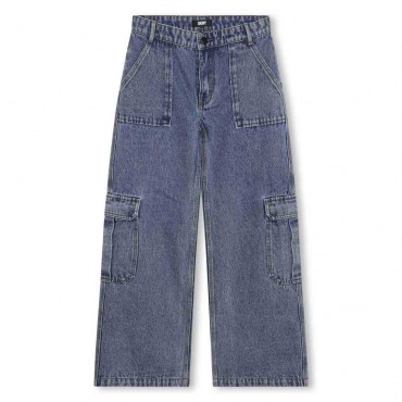 Jeansy dziewczęce cargo z kieszeniami DKNY 006425 - A - modne spodnie dla nastolatki