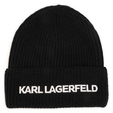 Czarna czapka z dzianiny Karl Lagerfeld 006432 - A - czapki zimowe dla dzieci i nastolatków