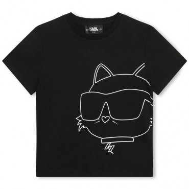 Czarny t-shirt dziewczęcy Karl Lagerfeld 006475 - A - ubrania dla dzieci, marki premium