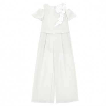 Biały kombinezon dla dziewczynki Monnalisa 006569 - A - ubrania wizytowe dla dzieci
