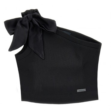 Czarny crop top dla dziewczynki Monnalisa 006594 - A - krótkie bluzki dla dziecka