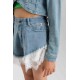 Szorty jeansowe dla dziewczynki Twin Set 006622 - D - rozkloszowane spodenki z koronką