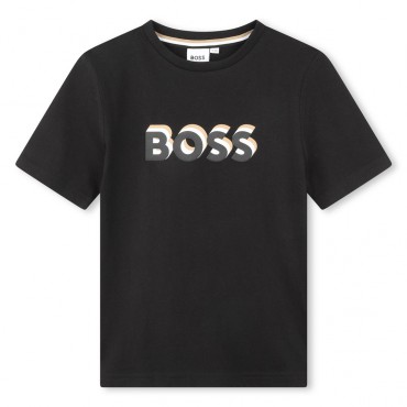 Czarna koszulka dla chłopca Hugo Boss 006648 - A - markowy t-shirt dla dziecka
