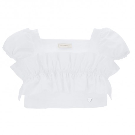 Biały crop top dla dziewczynki Monnalisa 006692 - A - krótka bluzka dla dziewczynki