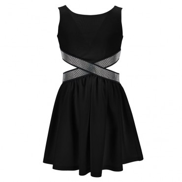 Czarna sukienka dla nastolatki Monnalisa 006702 - A - sukienka dziewczęca z odkrytymi plecami