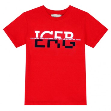 Czerwona koszulka dla chłopca Iceberg 006713 - A - markowe t-shirty dla dzieci i nastolatków