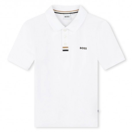 Biała koszulka polo dla chłopca Hugo Boss 006784 - A - ubrania dla dzieci