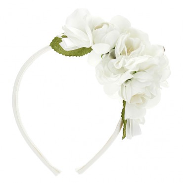 Opaska na włosy białe kwiaty Monnalisa 006806 - A - opaski do włosów dla dziewczynki