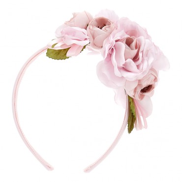 Opaska na włosy różowe kwiaty Monnalisa 006805 - A - opaski do włosów dla dziewczynki