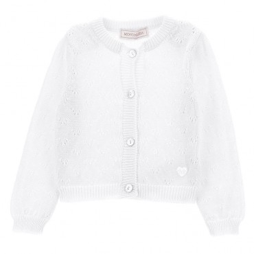 Biały kardigan niemowlęcy Monnalisa 006807 - A - zapinany sweter dla dziewczynki