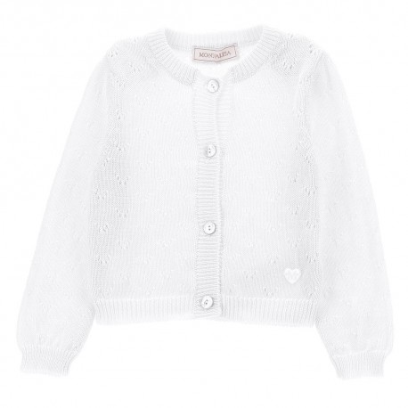 Biały kardigan niemowlęcy Monnalisa 006807 - A - zapinany sweter dla dziewczynki