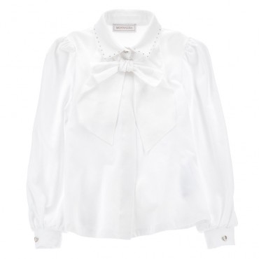 Elegancka biała bluzka dla dziewczynki 006846 - A - szkolna koszula dla dziecka Monnalisa