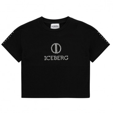 Czarny crop top dla dziewczynki Iceberg 006953 - A - modna koszulka dziewczęca