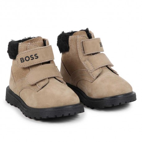 Ciepłe skórzane botki dla chłopca Hugo Boss 007037 - A - buty zimowe dla malucha