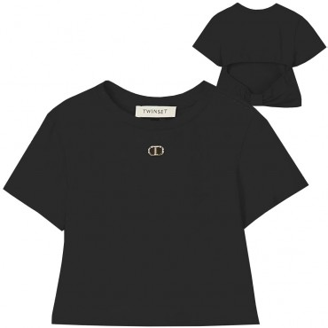 Czarna koszulka dziewczęca Twin Set 007541 A