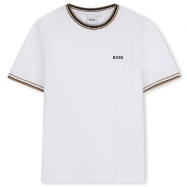 Biały t-shirt dla chłopca Hugo Boss J52368 10P A