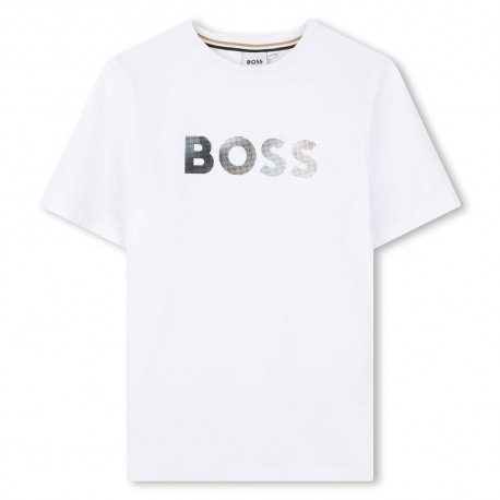 Biały t-shirt dla chłopca Hugo Boss J52983 10P A