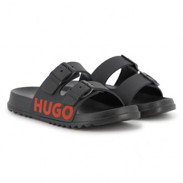 Czarne klapki dla chłopca 2 paski Hugo G01193 09B