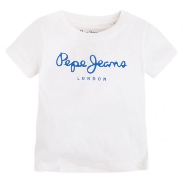 Biały t-shirt dla dziecka z logo Pepe Jeans 000748