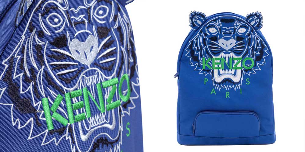 Niebieski plecak szkolny dla dziecka Kenzo, plecaki dla chłopców i dziewczynek z tygrysem.